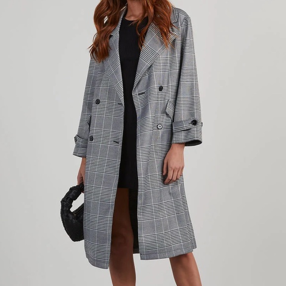 Love Tree Glen Plaid belted trench coat - Picture 3 of 9